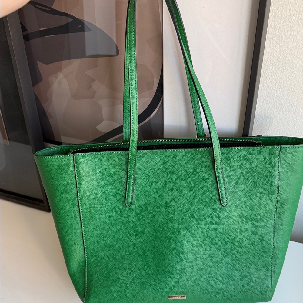 Aldo Green Leather Saffiano Tote Bag